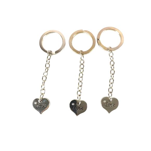 Heart Love Silver Tone Rhinestone Keychain Lightweight Gift Lot Of 3 - Picture 1 of 11